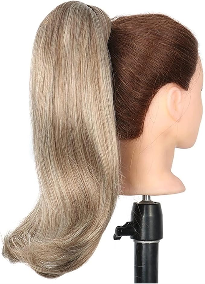 HIHELO 18 Inch Synthetic Straight Ponytail Hair Extensions Wig Bun Wrap Ponytail Barrette Clips for Women Hair Accessories (Color : P1B/613)