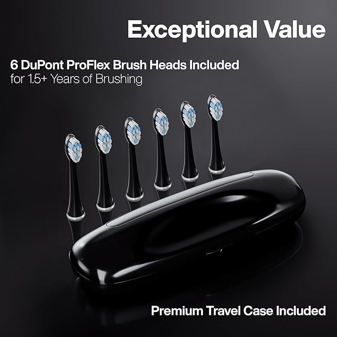 Aquasonic Black Series PRO ? Ultra-Whitening Electric Toothbrush ? 5 Modes &amp Smart Timers ? Premium Travel Case &amp 6 Proflex Brush Heads ? ADA Accepted Toothbrush