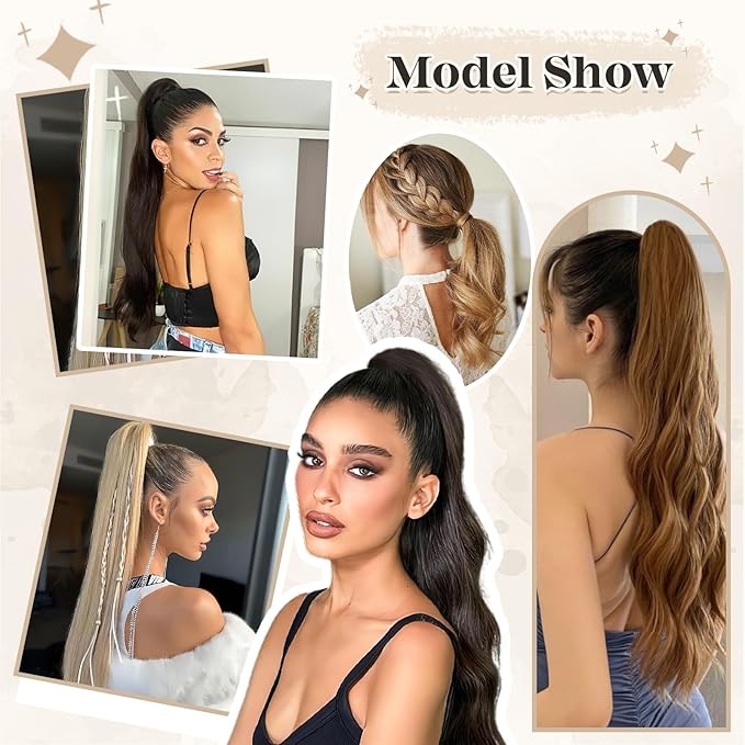 Human Hair Ponytail Extension with Claw Clip Natural Look Soft Ideal for Dates Weddings Parties Gifts - 22 inches 120g Medium Brown