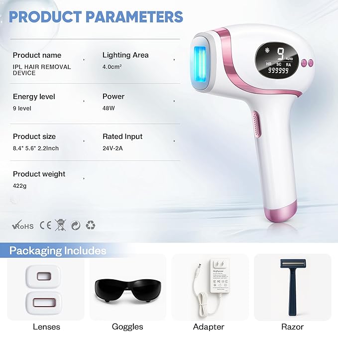 Laser Hair Removal for Women &amp Men IPL Hair Removal Device 3-in-1 Multi-function Skincare Sapphire Ice Cooling Contact 9 Strengths Safe &amp Painless Hair Remover for Whole Body Use at Home