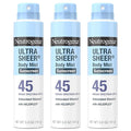 Neutrogena Ultra Sheer Body Mist Sunscreen Spray Broad Spectrum SPF 45 Lightweight Spray Sunscreen Non-Greasy &amp Water Resistant Oil-Free &amp Non-Comedogenic UVA/UVB 5 oz Pack of 3