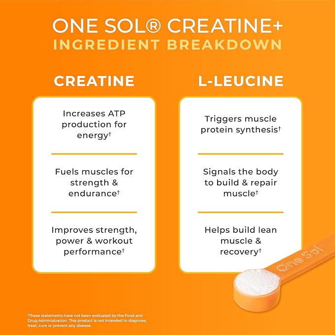 One Sol Creatine for Women All Natural Women’s Creatine Powder w Creapure &amp Leucine Increase Lean Muscle Mass Reduce Recovery Time Promotes Brain &amp Bone Health (Unflavored 60 Servings)
