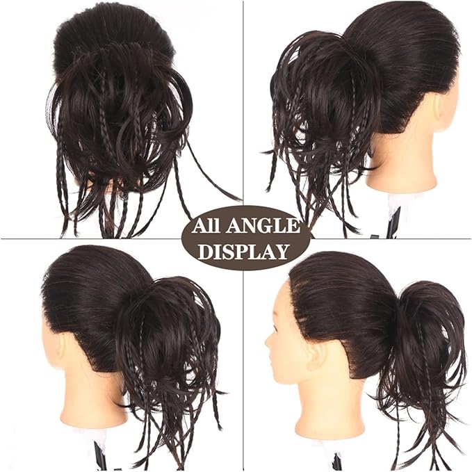 HIHELO Synthetic Straight Bun with Braids Extension Messy Bun Ponytail Hair Hoop Hair Accessories for Women Natural Wigs (Color : 03)