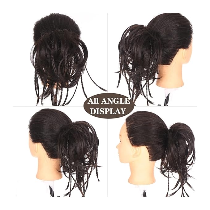 UNNS Hair Chignon Synthetic Straight Bun with Braids Extension Messy Bun Ponytail Hair Hoop Hair Accessories for Women Natural Wigs Bun Hair Pieces for Women (Color : 01)