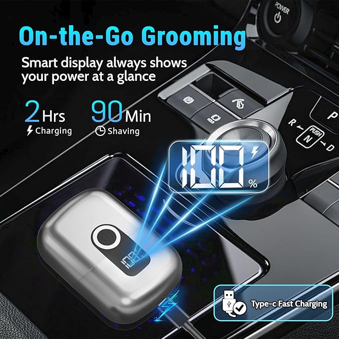 Electric Foil Shavers for Men: Mini Electric Razor Foil Shaver for Face IPX7 Waterproof Wet Dry Cordless Razor with 3 Floating Blades LED Display for Travel &amp Home USB Type C