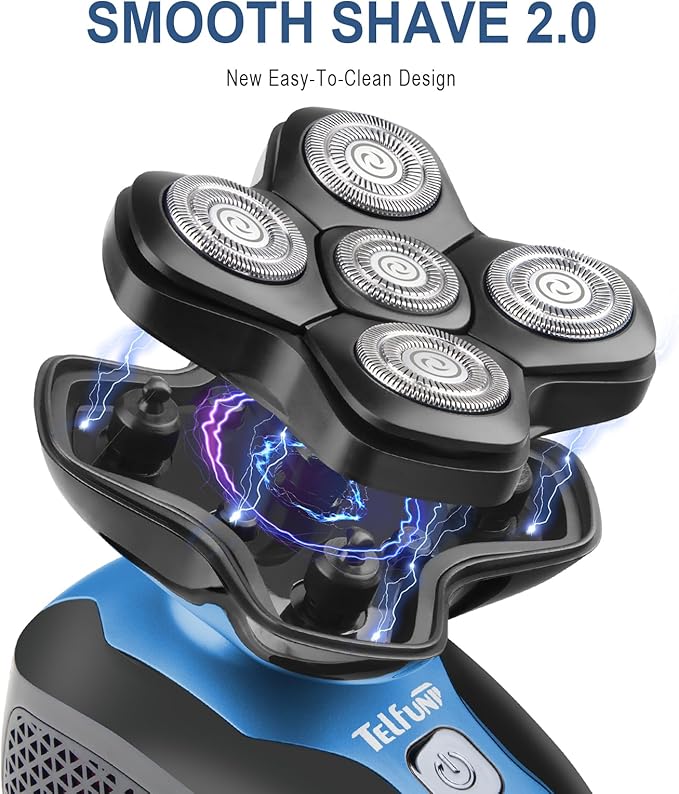 Telfun Magnetic Head Shavers for Bald Men Cordless 5-in-1 Electric Razor for Fast Shaving- IPX7 Waterproof Wet/Dry Mens Grooming Kit - Easy Use Palm Shaver for a Smooth Bald Shave