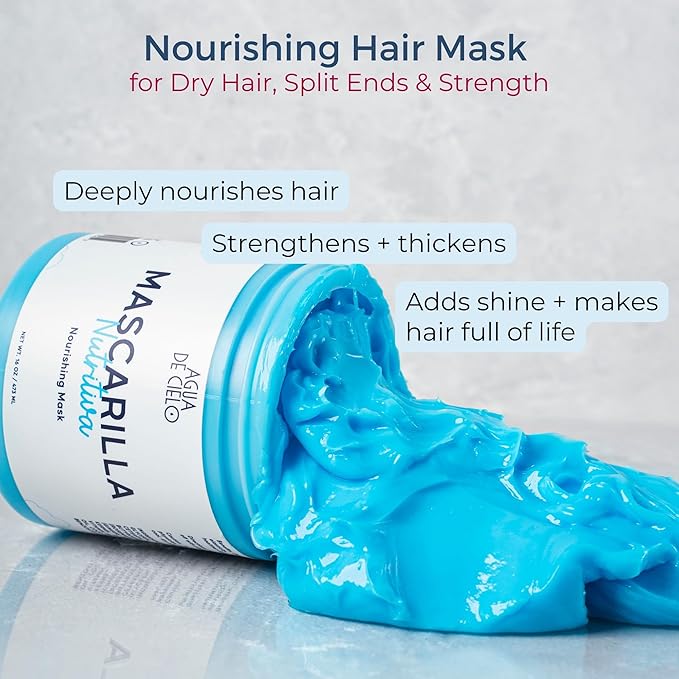 Agua de Cielo Nourishing Mask - Hair Mask for Dry Hair Split Ends &amp Strength Deeply Nourishes with Argan Oil Collagen Shea Butter &amp Ginger - 16 Oz