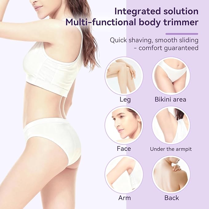 Bikini Trimmer for Women Electric?Double Head Dual Purpose Ceramic BladeIPX7 WaterproofLCD Power DisplayUSB RechargeableWet/Dry Painless Hair Removal for Face &amp Body (Violet)