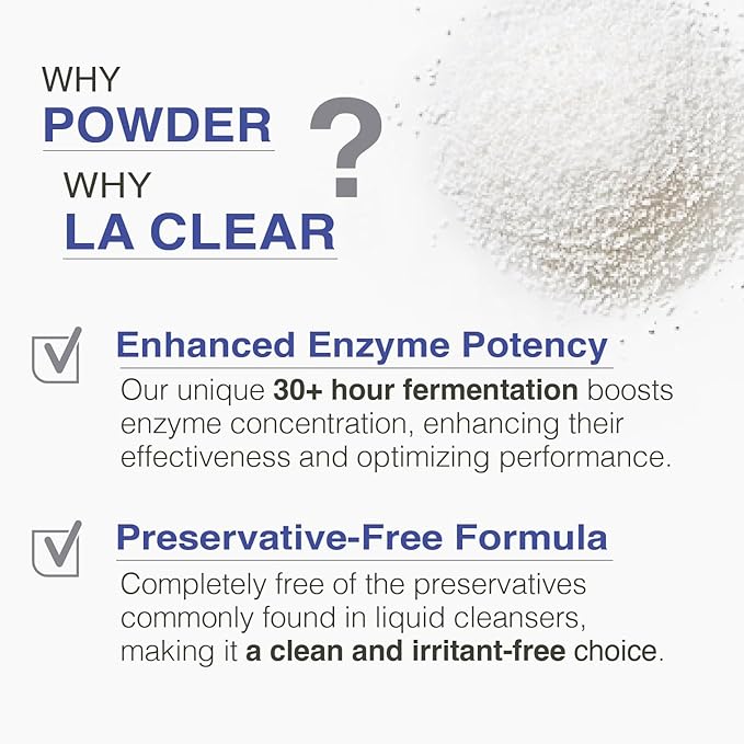 La clear Pure Mild Enzyme Powder Cleanser - Daily Exfoliating Facial Wash for Sensitive/Acne/All Skin Types. Natural Ingredients pH5.8 Phthalate/Fragrance-Free 2.5oz