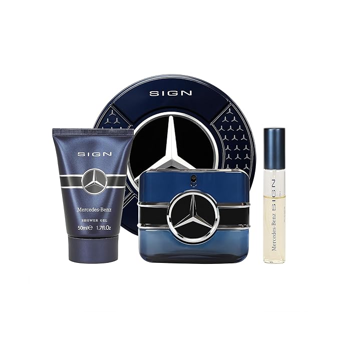 Mercedes Benz Sign Giftset - Mens Cologne Set - Shower Gel Body Wash and Perfume for Men - Cologne for Men - Violet Patchouli Fragrances - 3 Pc