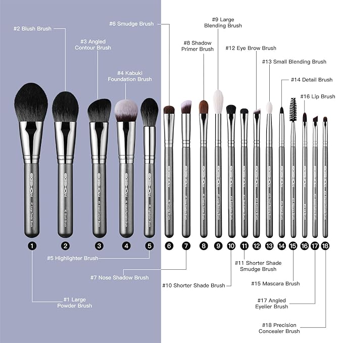 Professional Makeup Brush Set EIGSHOW High End Makeup Brushes for Foundation Powder Blending Blush Bronzer Eyeliner Eyeshadow with Case (PRO 18pcs Grey)