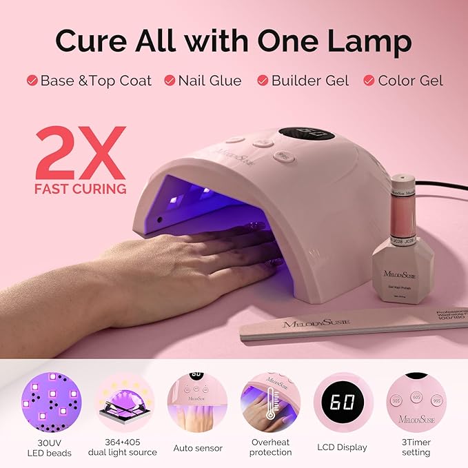 MelodySusie Gel Nail Polish Kit with UV Light P-PLUS30F- Popular Color Gel with Builder and Baser &ampGlossy Top Coat Soak Off Includes Nail Art Tools Nail Art Gift for Women &amp Girls