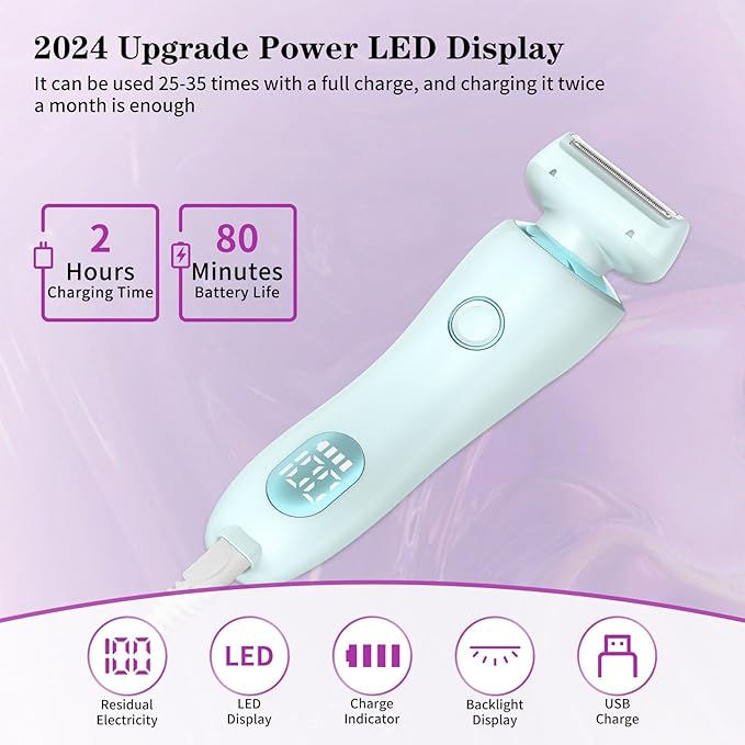 Glide Pro 3.0 Razor for Women Livora Electric Shaver for Women Silk Glide Pro Shaver 2 in 1 Wet &amp Dry Waterproof Electric Shaver with Removable Head for Leg Arm Underarm Bikini Area (Blue)