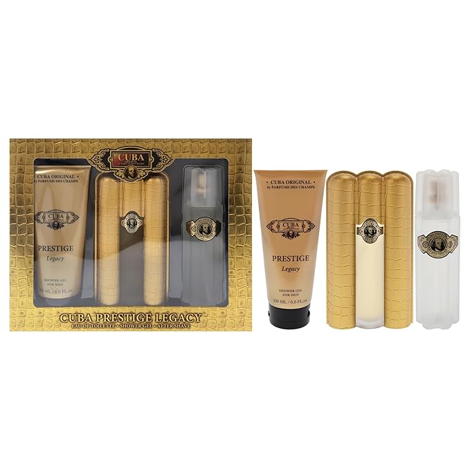 Cuba Prestige Legacy for Men - 3 Pc Gift Set 3oz EDT Spray 6.6oz Shower Gel 3.3oz After Shave