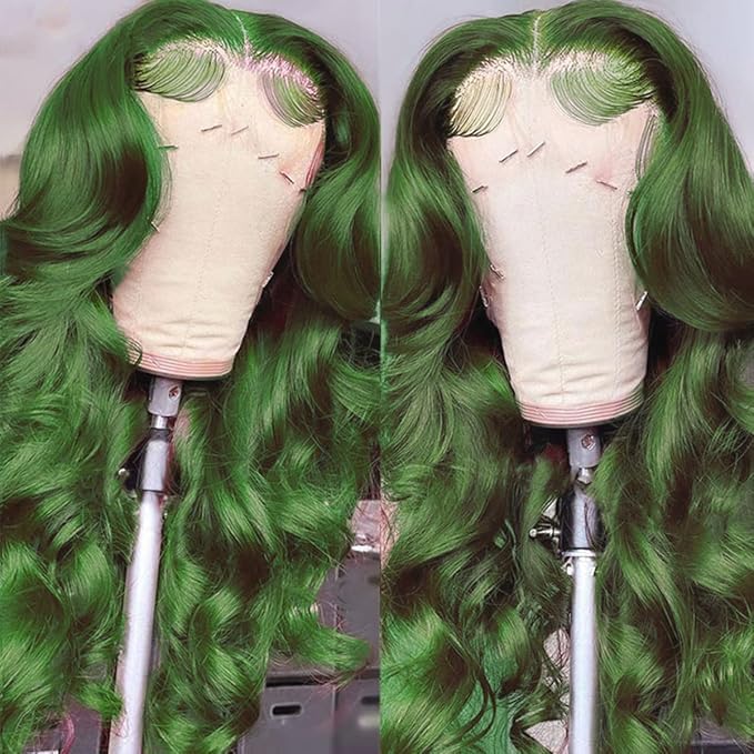 Colorful Bird 32 Inch Dark Green Lace Front Wigs Human Hair Body Wave 13x4 HD Lace Frontal Wig Pre Plucked with Baby Hair Green Wigs Glueless 150% Density
