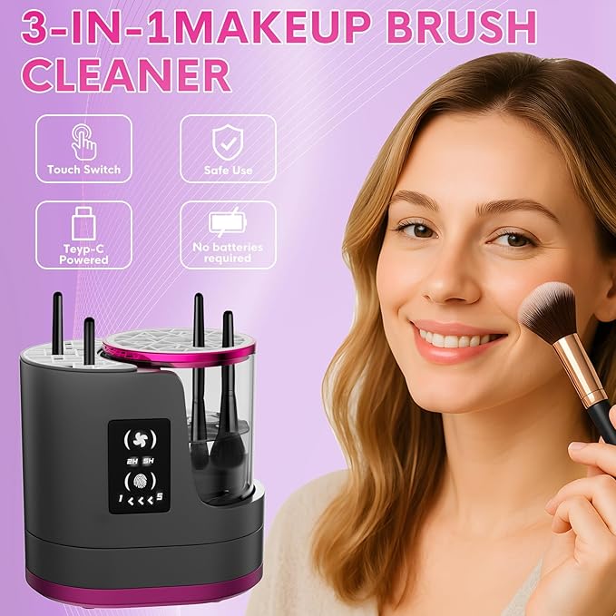 3 IN 1 Electric Makeup Brush CleanerAutomatic Makeup Brush Cleaner with Makeup Brush DryerPortable USB Deep Cleaning for All Size Beauty Makeup Brush SetBlush Brush (Grey)