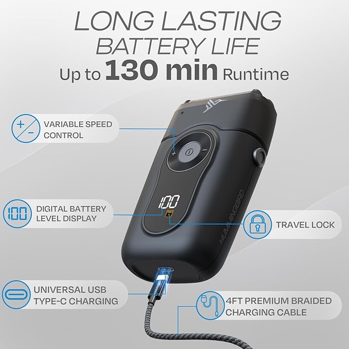 HUMMINGBIRD MK2 Compact Foil Shaver ? No Nick No Cut No Razor Burn Face Shaver for Men Portable USB C Rechargeable Dual Foil Flex Head Electric Razor LED Display Travel Head &amp Facial Groomer