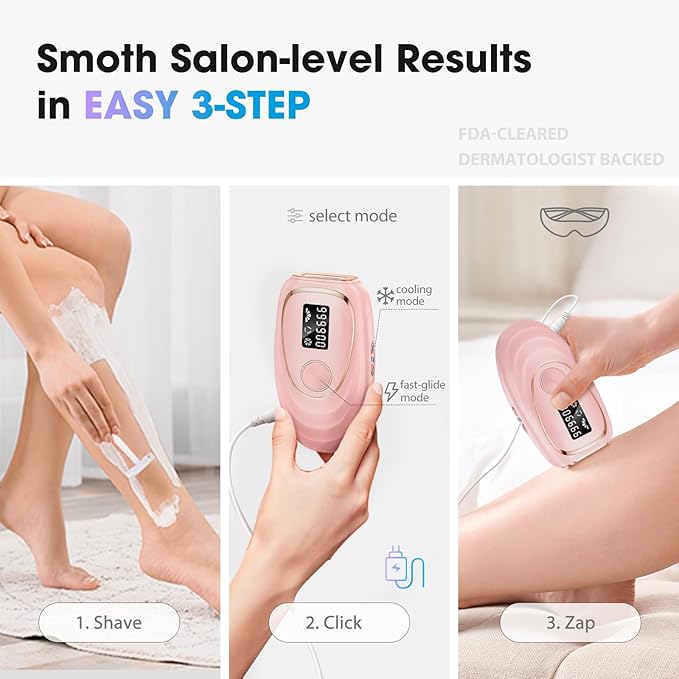 Laser Hair Removal Device at-Home IPL Hair Removal for Women &amp Men - Safe 45°F Ice-Cooling Contact for Painless &amp Long-Lasting Results 86% Hair Reduction in 3 Weeks for Full Body Hot Pink