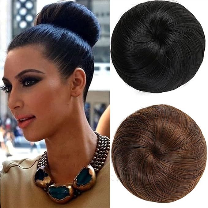EARSHOT Hair Buns Hair Piece Synthetic Barrette Donut Bun with Drawstring Hair Comb Straight Hair Bun Extension Headband Wig for Women Hair Accessories For Girls (Color : 588-06)