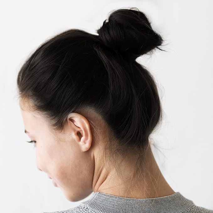 Sue's Collection Natural Human Skinny Hair Buns Piece Human Hair Bun Extension Mesh Donut for Women with Thin Hair Soft and Real Human Hair Bun Hair Pieces Girls and Women - Black 1