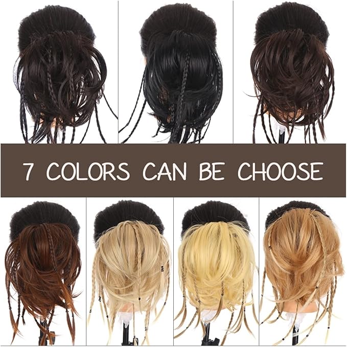 HIHELO Synthetic Straight Bun with Braids Extension Messy Bun Ponytail Hair Hoop Hair Accessories for Women Natural Wigs (Color : 06)