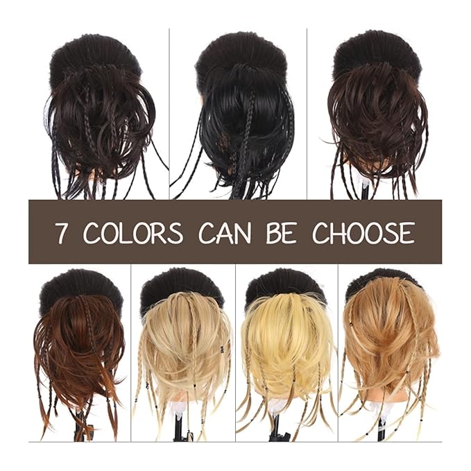 UNNS Hair Chignon Synthetic Straight Bun with Braids Extension Messy Bun Ponytail Hair Hoop Hair Accessories for Women Natural Wigs Bun Hair Pieces for Women (Color : 01)