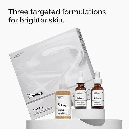 The Ordinary The Bright Set 3-Step Regimen for Radiant Even Skin Tone with Glycolic Acid 7% Exfoliating Toner Alpha Arbutin 2% + HA and Caffeine Solution 5% + EGCG | Skin Care Set