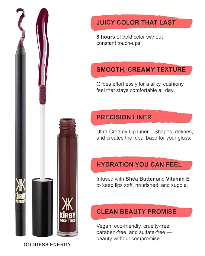 Lip Kit Duo ? Goddess Energy - TikTok-Viral Precision Liner &amp Glossy Liquid Lipstick Clean 2-Step Set with Hydrating Long-Wear Color ? Bold Inclusive Beauty for Everyday Konfidence