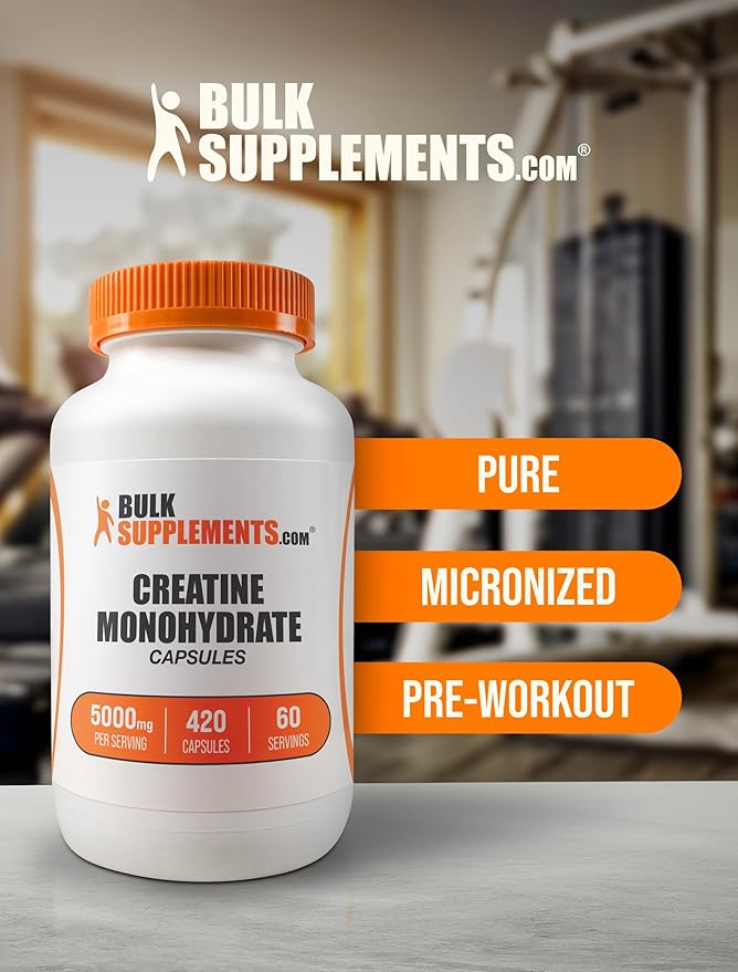 BulkSupplements.com Creatine Monohydrate Capsules - Micronized Creatine Pills - Gluten Free 7 Capsules per Serving (5000mg) 420 Count (Pack of 1)