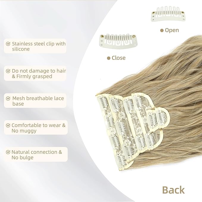 Clip in Hair Extensions 6 PCS Natural &amp Soft Hair &amp Blends Well Hair Extensions Long Wavy Hairpieces(16inch 6pcsMixed Dirty Blonde)