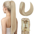 Hairro Claw Clip In Ponytails Extensions Jaw On Real Hair Ponytail Long Jaw/Claw Pony Tail With Clips Hairpieces For Women 18 Inch 115g #60 Platinum Blonde