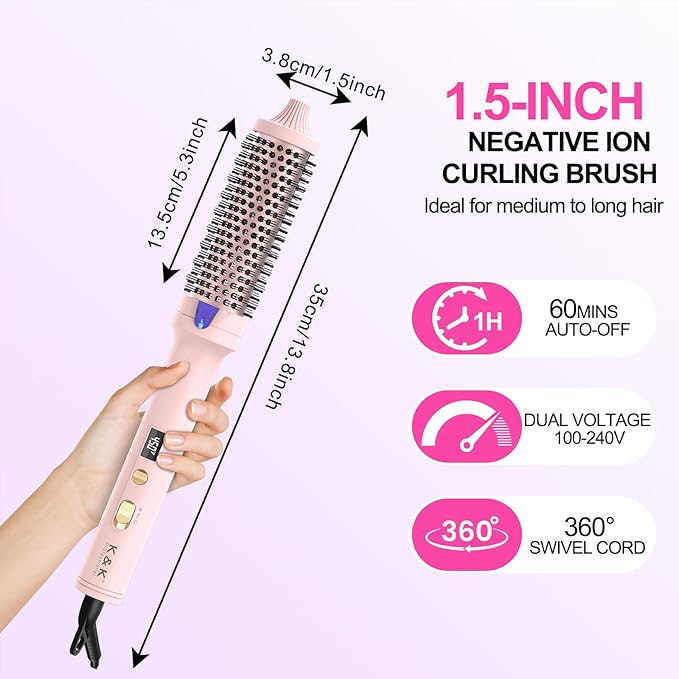 K&ampK 1.5 inch Blowout Look -Thermal Brush Creates Root Volume &amp Loose Curls Volume Curls Dual Voltage Cool-AIR TECH Hair Styling Tool