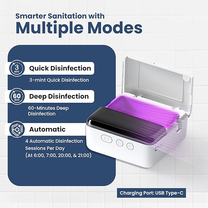 UV Toothbrush Sanitizer Holder &amp Cleaner with LED Clock Display &amp Hot Air Drying ? Wall-Mounted UV Tooth Brush Holder for Bathroom Decor Travel Use Rechargeable Portable Design Fits All Bru