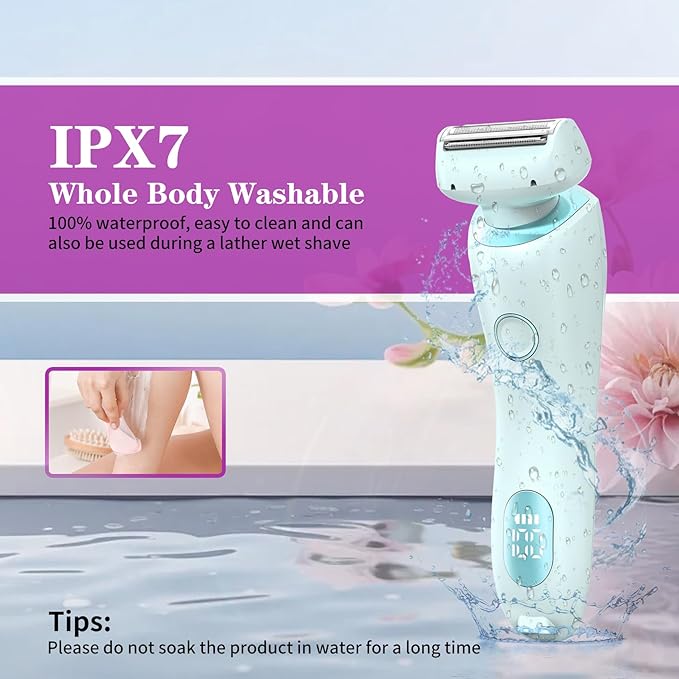Glide Pro 3.0 Razor for Women Livora Electric Shaver for Women Silk Glide Pro Shaver 2 in 1 Wet &amp Dry Waterproof Electric Shaver with Removable Head for Leg Arm Underarm Bikini Area (Blue)