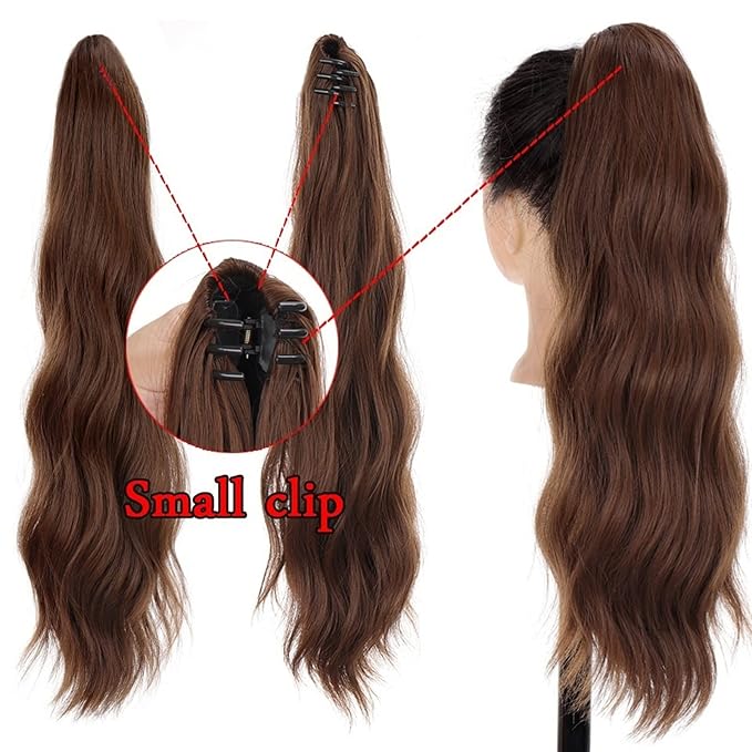 SONGCHAO Fake Hair Bun 1-Pack Long Wavy Claw Clip Ponytail Hair Extension Synthetic Ponytail Extension Ladies Fluffy Black Brown Ponytail Wig Hair Accessories (Color : 05)