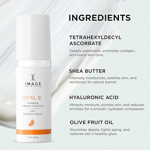 IMAGE Skincare VITAL C Hydrating Intense Moisturizer Lightweight Face Lotion with Hyaluronic Acid and Shea Butter for Dry Skin 1.7 fl oz.