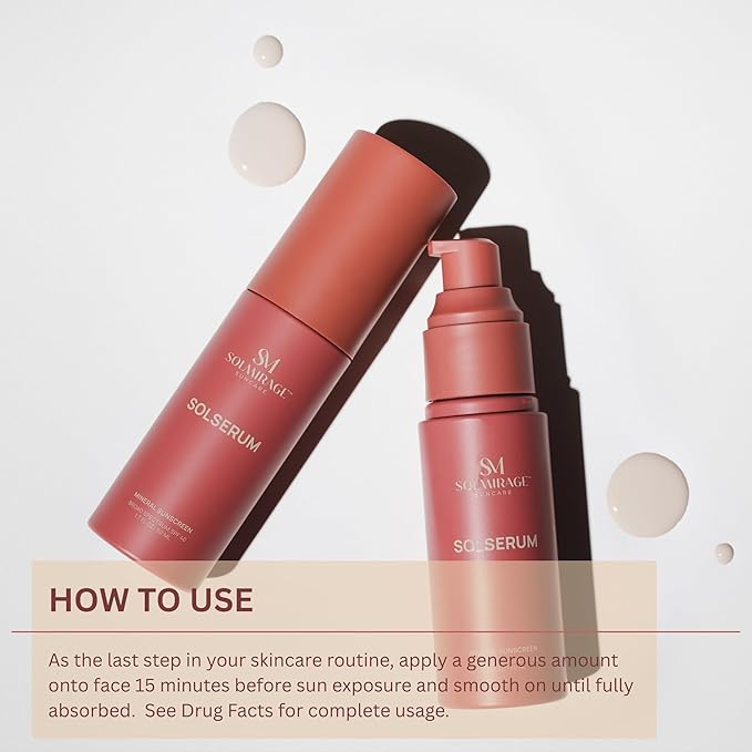Solserum Mineral Sunscreen SPF 40?Dermatologist-Formulated Facial SPF Serum with Non-Nano Zinc Oxide Niacinamide &amp Antioxidants?Lightweight Tint to Sheer Application No White Cast Dewy Finish