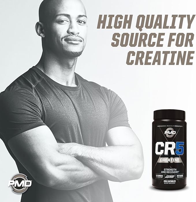 PMD Sports CR5 Professional Creatine Complex - Improved Recovery Reduce Soreness Lean Muscle Mass Gainer - Power 5 Creatine Blend for Strength Endurance and Recovery (240 Creatine Capsules)