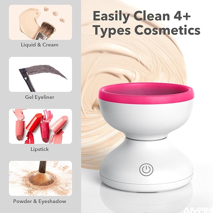 Alyfini Makeup Brush Cleaner Machine-Professional Electric Make up Brushes Cleaner Cleanser Solution for Kabuki Foundation Liquid Powder Face Makeup Self Tanner BrushGifts for Women Stocking Stuffers