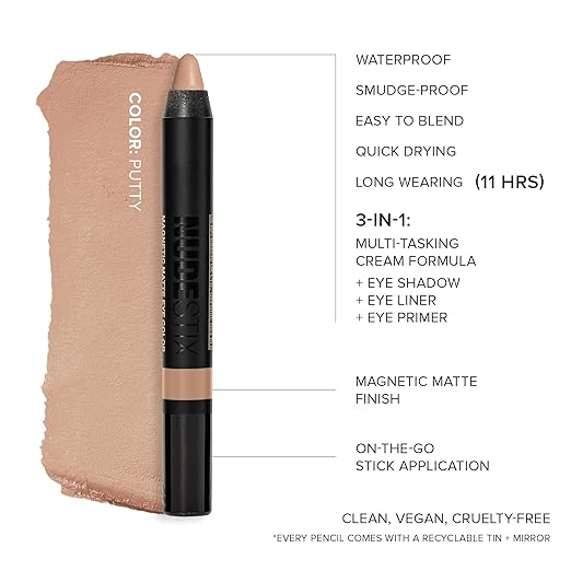 Nudestix Magnetic Matte Eye Color ? 3-in-1 Long-Wear Cream Eyeshadow Pencil Eyeliner &amp Primer | Waterproof Budge-Proof Matte Finish | Vegan &amp Cruelty-Free Eye Makeup