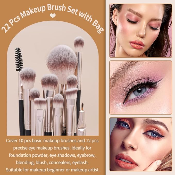 MAGEFY Makeup Brushes 22 Pcs Professional Premium Synthetic Makeup Brush Set with Case Foundation Eyeshadow Brush Travel Make up Brushes Set (Blackgold)