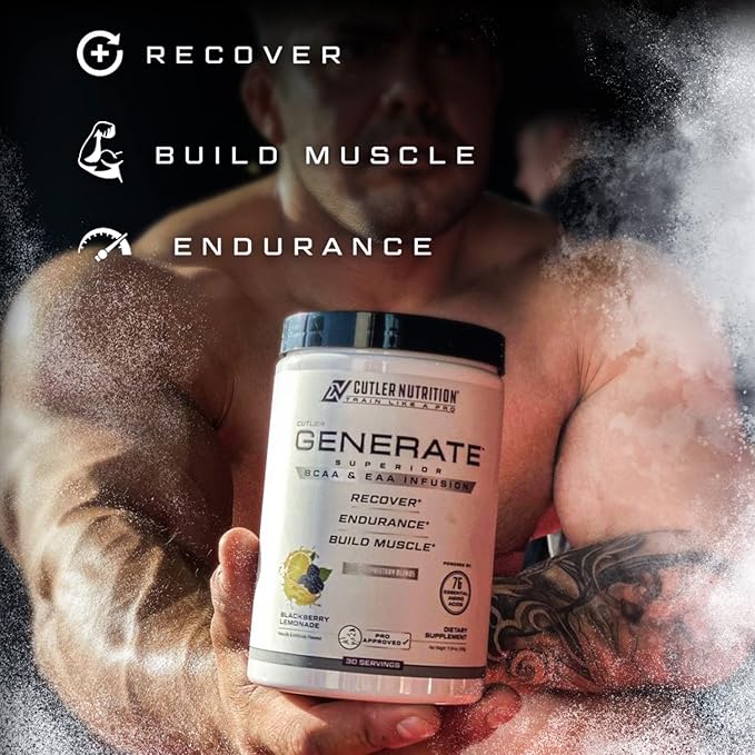 Cutler Nutrition Generate EAA and BCAA Powder: Best Branched Chain Amino Acids Supplement with Essential Amino Acids 5g BCAAs 2g EAAs for Lean Muscle Mass | Sour Lemonade 30 Servings