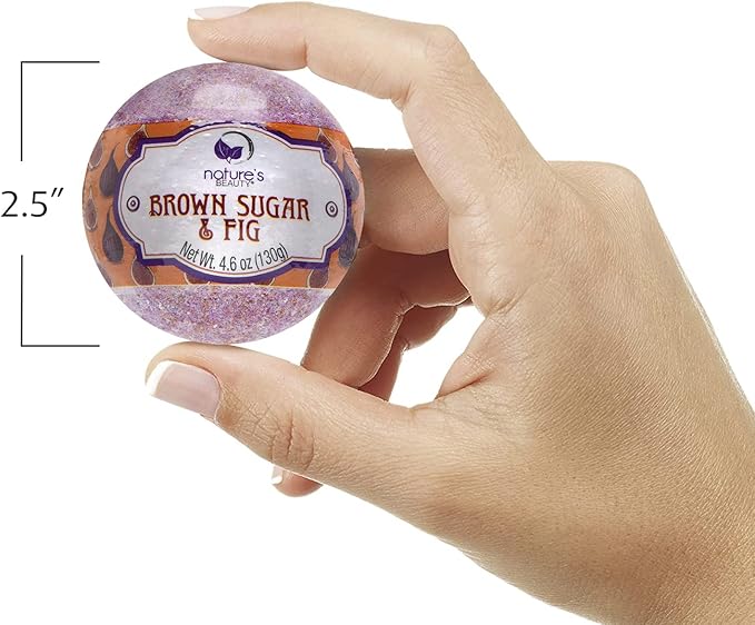 Nature's Beauty Brown Sugar &amp Fig Bath Bomb Multi-Pack - Natural Hand Crafted Non-Staining Luxury Fizzy Spa Bomb Moisturize Dry Skin Made w/Orange Extract + Coconut Oil 4.6 oz (4 Pack)