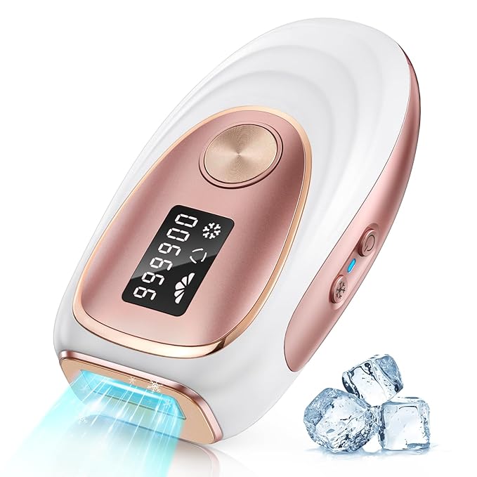 Laser Hair Removal Device at-Home IPL Hair Removal for Women &amp Men - Safe 45°F Ice-Cooling Contact for Painless &amp Long-Lasting Results 86% Hair Reduction in 3 Weeks for Full Body Gold/White