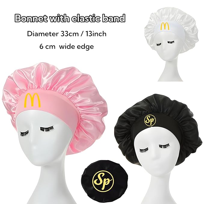 50 pcs/lot Custom Wig Storage Bags with Logo Paper Bags Custom Satin Bonnets Customized Edge Melt Elastic Bands Headband Edge Laying Scarf (Pink)
