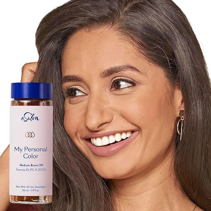 eSalon Permanent Hair Color &amp Dye Kit - Medium Brown - Personal Colorist for Up To 100% Gray Coverage All Hair Types - Professional-Grade Ammonia-Free Hair Dye
