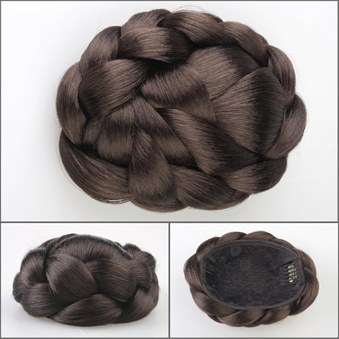 RemeeHi Braided Updo Hair Extensions Clip in/on Costume Bun Chignon Hairpieces 4#