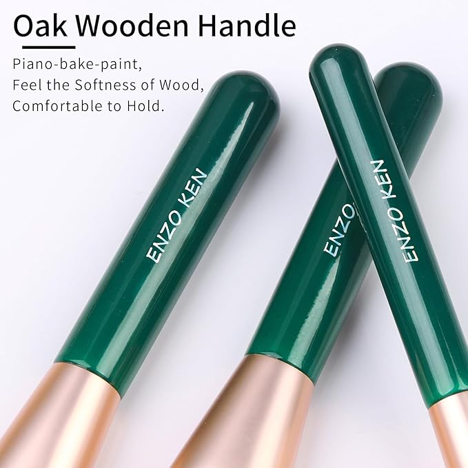 Natural Fiber &amp Goat Hair Makeup Brush Set Professional Combined Hair Makeup Brushes Set with Case by Luxury ENZO KEN Emerald Green Cosmetic Brushes Makeup Set Natural Bristle Makeup Brushes.