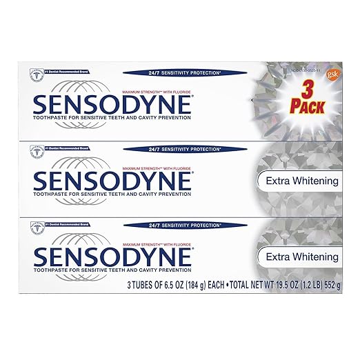 Sensodyne Toothpaste for Sensitive Teeth and Cavity Prevention Maximum Strength Extra Whitening 6.5 oz (3 pack) - 08421