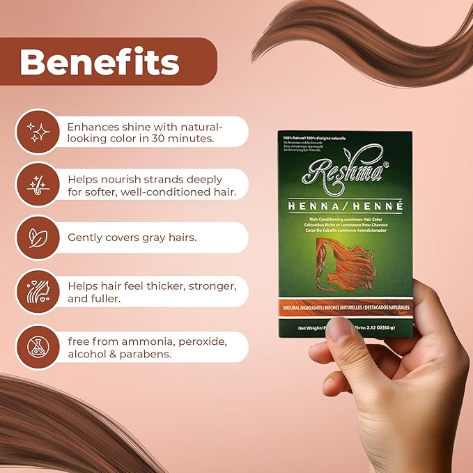 Reshma Beauty 30 Minute Henna Hair Color Infused with Organic Henna Lawsonia Inermis 100% Gray Coverage for Soft Shiny Hair Plant-Based Hair Dye?25.44 oz Pack of 12 (Highlights)